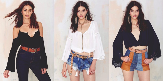 From left to right: NastyGal Wild side off the shoulder knit top, NastyGal Mississippi Queen peasant blouse, NastyGal Out of the blue crop top