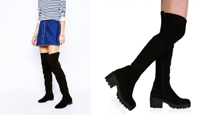 fROM LEFT TO RIGHT: ASOS Kiss me Quick over the knee boots, Public Desire Carmen over the knee black faux suede boots