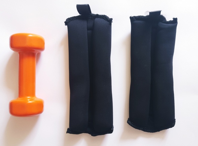 From left to right: Dumbbell and weight cuffs, both from Tiger stores