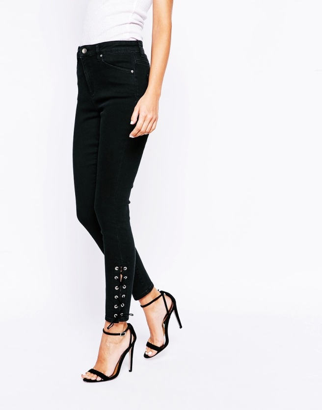 ASOS Ridley Skinny Ankle Grazer Jeans In Clean Black With Tie Hem Detail